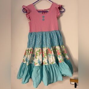 Eleanor Rose Pink and Blue Tiered Kids Dress